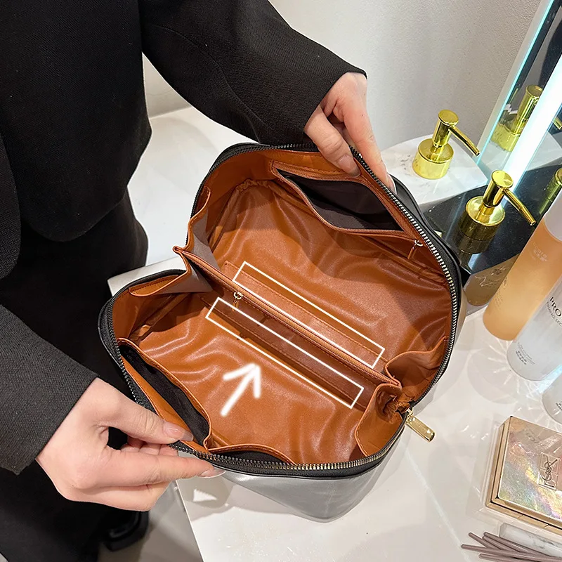 Bolsa cosmética de grande capacidade para mulheres, PU portátil, impermeável, bolsa de maquiagem para banheiro, estojo multifuncional