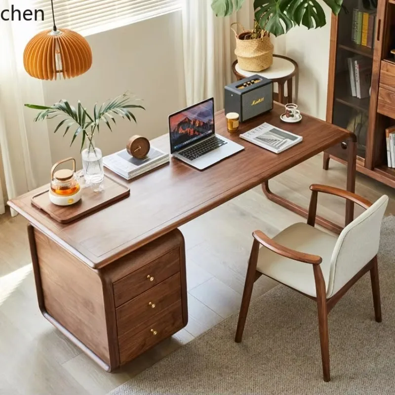 

YFY new Chinese black walnut desk aesthetic office computer desk household tea table solid wood furniture