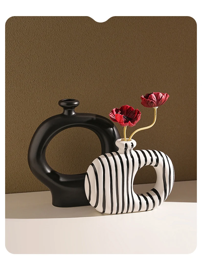 Zebra Stripes Ceramic Vase Artificial Flower Decorative Flowers Pots Desk Decoration Modern Floral Vases Room Aesthetic Decor