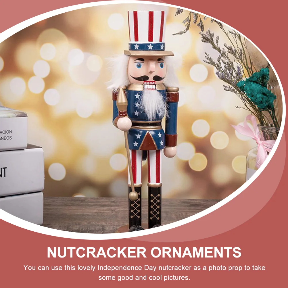 

3 Pcs Decor Nutcracker Soldier Cool Independence Day Nutcrackers Wood Ornaments