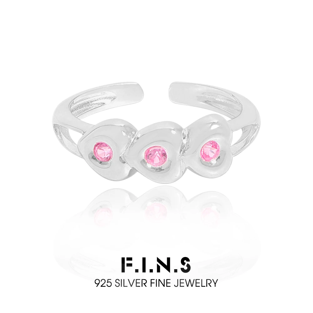 

F.I.N.S Original Pink Zircon Love Heart S925 Sterling Silver Ring Korean Heart-Shaped Adjustable Finger Fine Jewelry Accessories