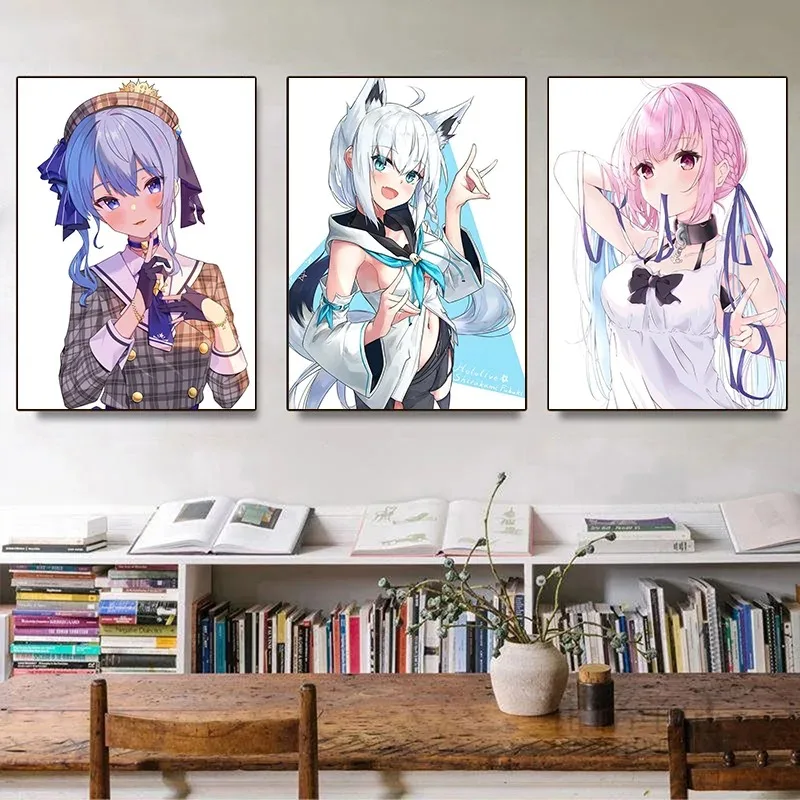 Anime Hololive Poster Virtual Uruha Rushia Gawr Gura HD Print Canvas Painting Comics Kawaii Girl Wall Picture Bedroom Home Decor