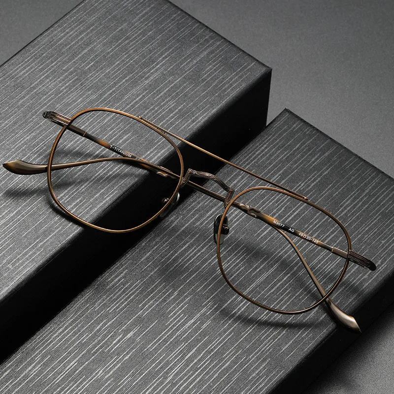 

New Modern Trendy Mens Double Bridge Glasses Titanium Spectacle Frames for Women Designer Eyeglasses