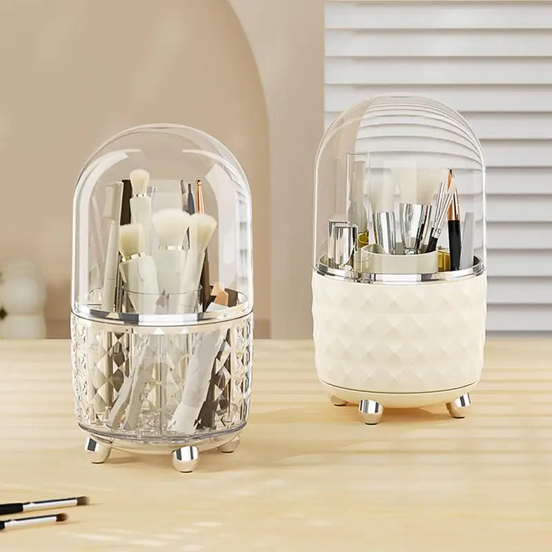 

360 Rotate Makeup Brush Holder Cosmetics Make Up Brush Organizer Storage With Lid Dustproof Make Up Brushes Storage With 6