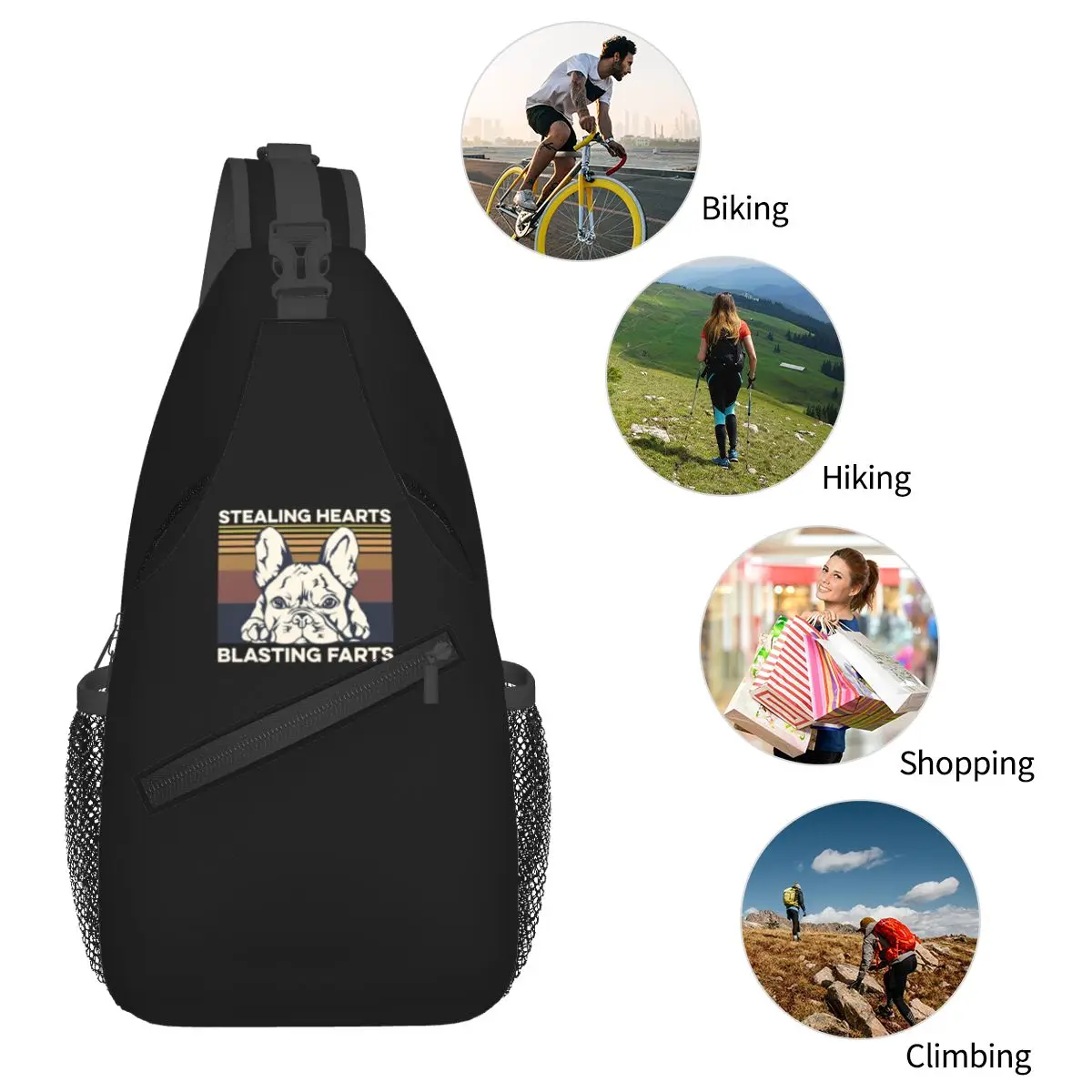 الفرنسية البلدغ الكلب حقيبة الصدر الرجال حبال Crossbody على ظهره حقيبة صدر للرجال السفر المشي لمسافات طويلة Daypack حقيبة كتف