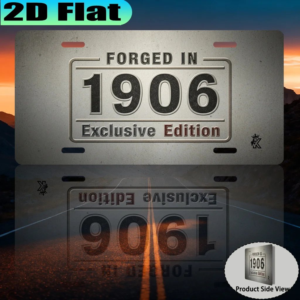 2D Flat, 1pc 1906 Exclusive Vintage Aluminum License Plate, Vintage Year Model, Suitable for Porch Walls and Living Room Deco