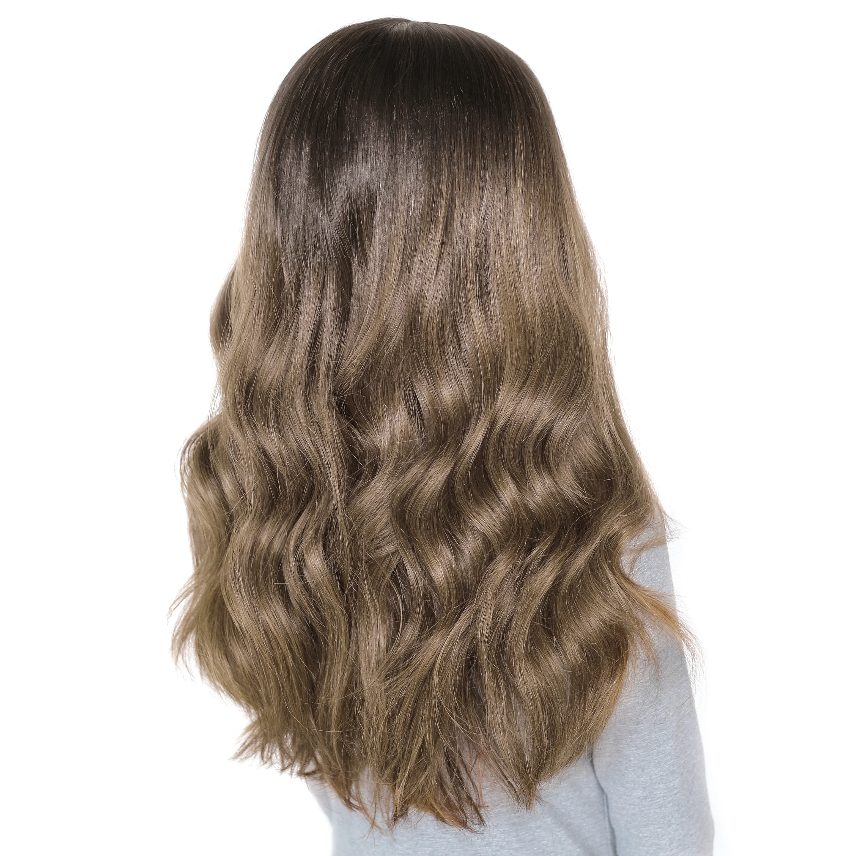 Peluca frontal y superior de encaje ondulado, pelucas sin pegamento, cabello humano, Beige, marrón y marrón ceniza, Pintado a mano, Balayage, peluca con reflejos ombré