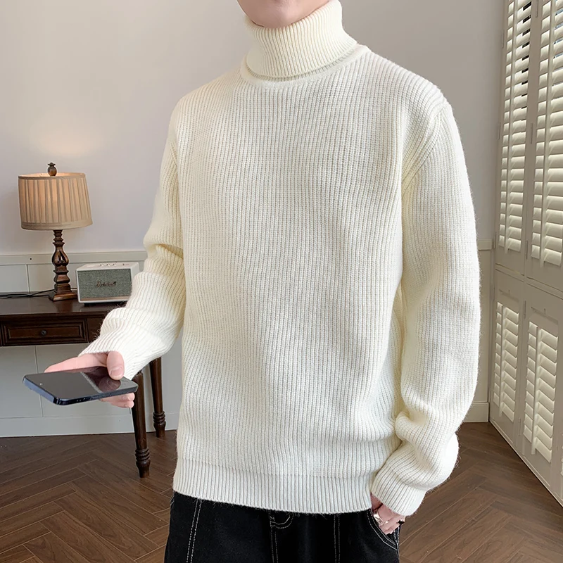 

Men's Sweater 2024 Autumn Solid color High collar mens Thick Warm Men Knitted Sweater Men's wool pullovers full sizeM-4XL