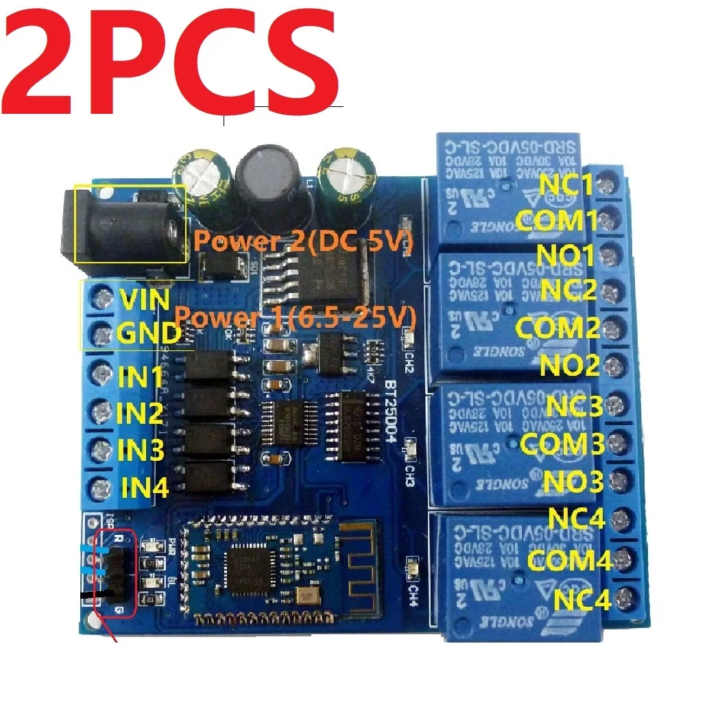 2 Pcs 5V 12V 24V DC 4CH IOS Android Bluetooth-compatible Switch Board Latch Interlock Delay Momentary Multifunction Relay Module