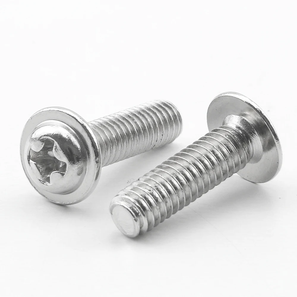 Phillips Pan Round Head with Washer Padded Machine Screw Nickel Plated  M1.4 M1.7 M2 M2.5 M3 M4 M5 M6 PWM Cross Collar Screw