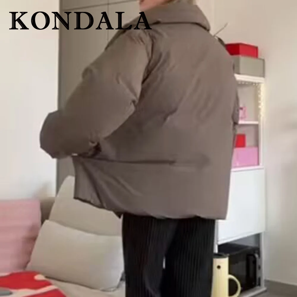 KONDALA أنيقة خمر براون أنيقة الموضة الحديثة 2025 الشتاء المرأة سترة دافئة الشارع الشهير الوقوف طوق زر الإناث أبلى #2