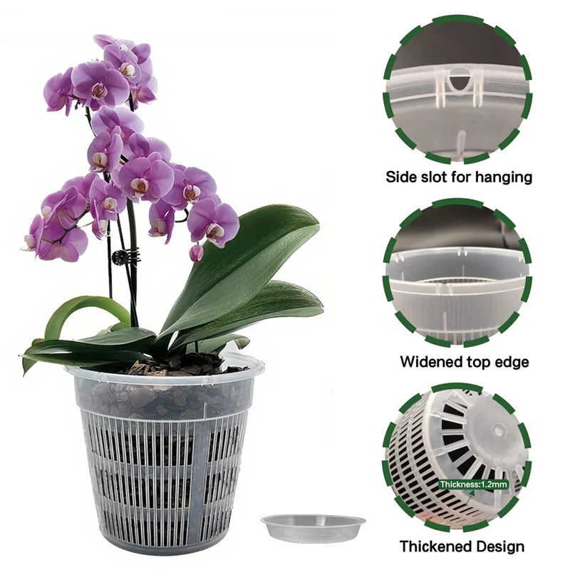 

4/8Pcs Meshpot Clear Plastic Orchid Pots For Flower Breathable Basin Orchid Planters Root Control Orchid Transparent Desktop Pot