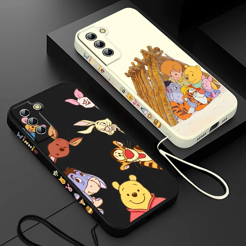 Winnie the Pooh Ferkel niedlichen Handy hülle für Samsung Galaxy S24 S23 S22 S21 S20 Pro Fe plus ultra flüssige linke Seil abdeckung