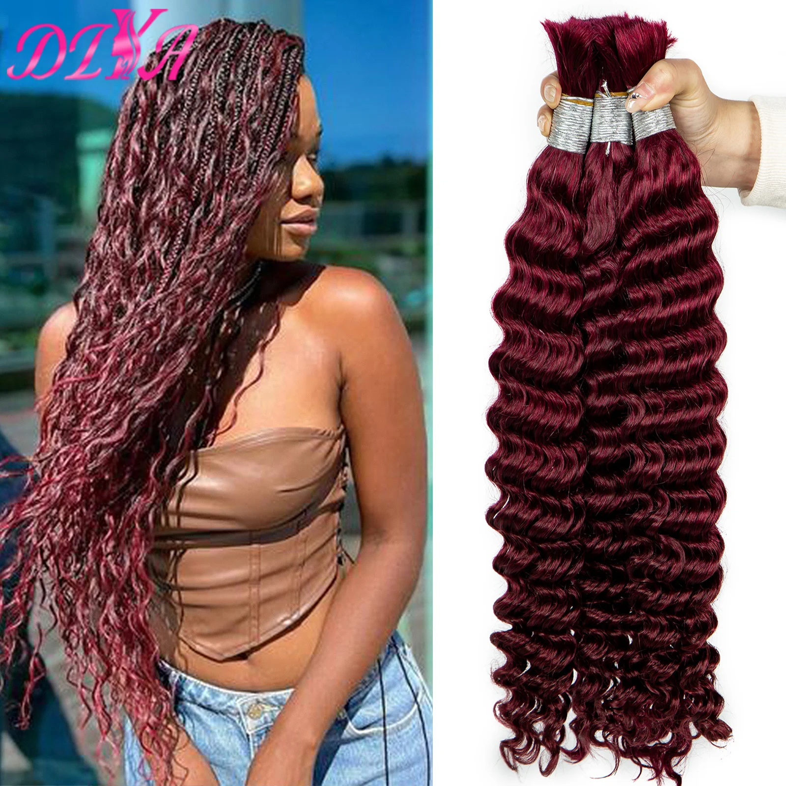 99J Human Braiding Hair 26 28 Inch Deep Wave Human Hair Bulk for Braids Hair No Weft Brazilian 10A Virgin Curly Hair Extensions