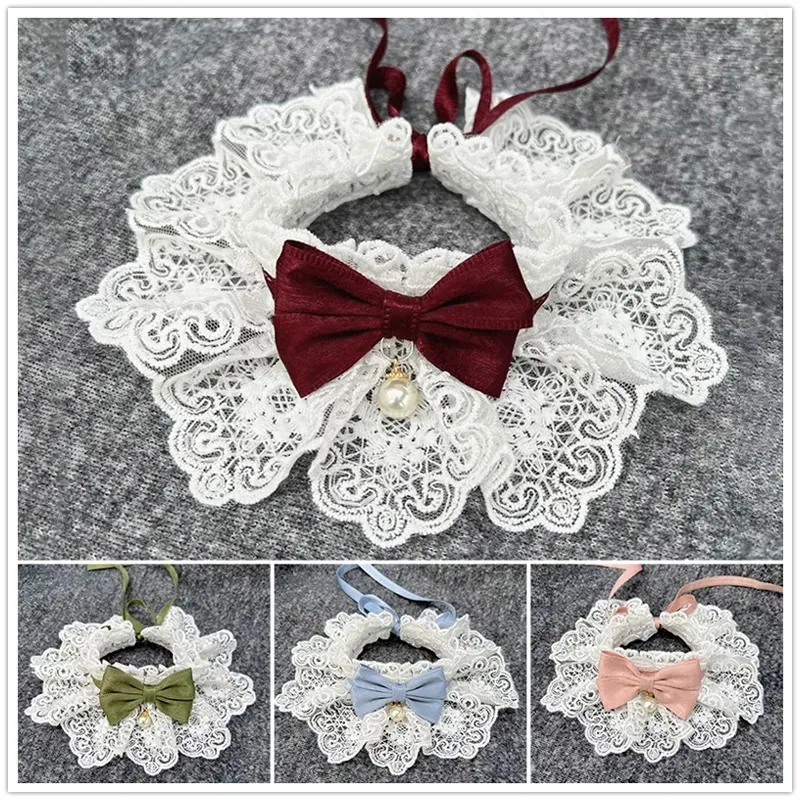 

Lace Bowknot Pearl Collar Cat Dog Neckerchief Pet Cats Kitten Dog Puppy String Bib Necklace Necktie Neck Strap Scarf Accessories