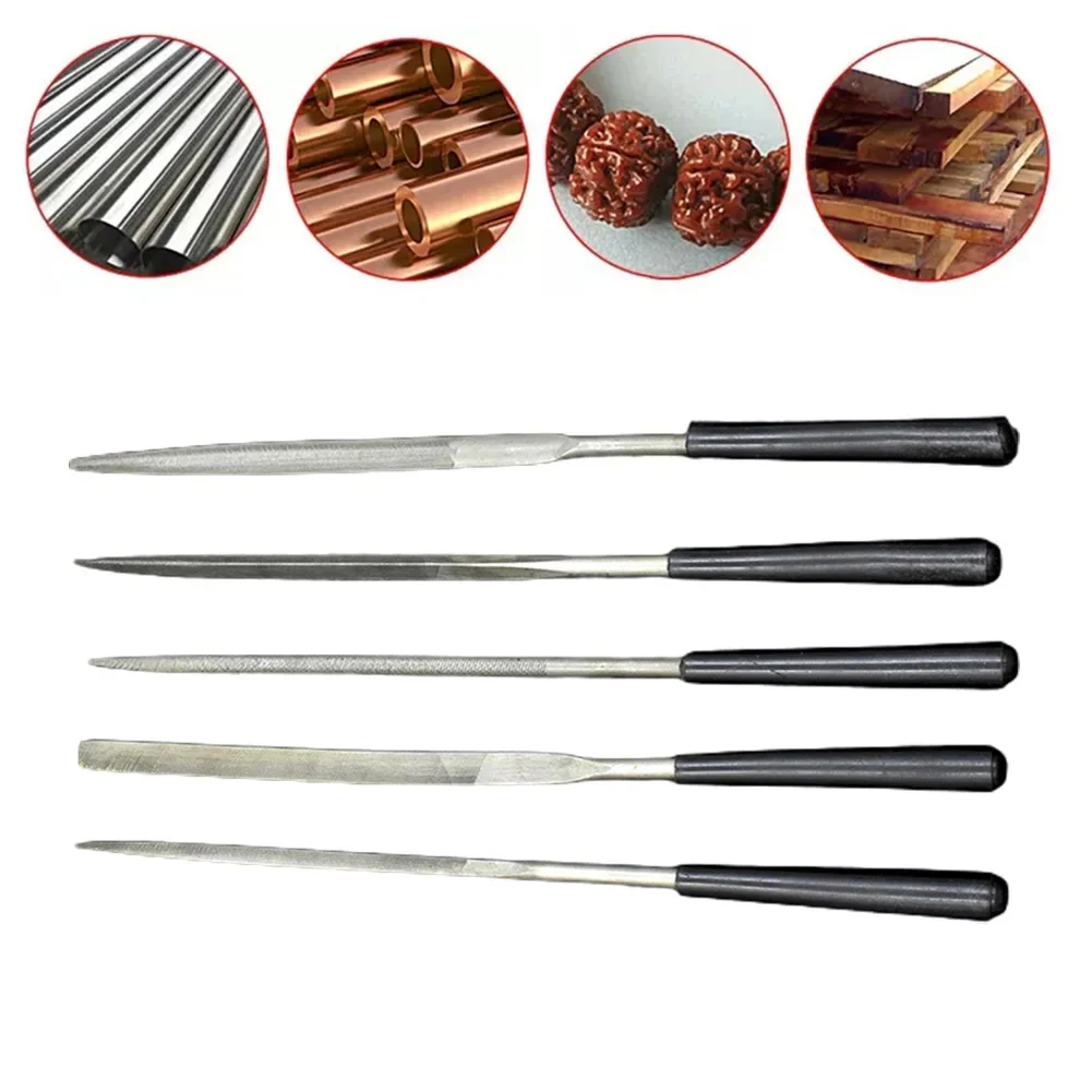 For Metal For Stone Hand Tools Diamond Files Nonslip Handle Round 5PCS Silver + Black Triangle 3x140mm For Wood