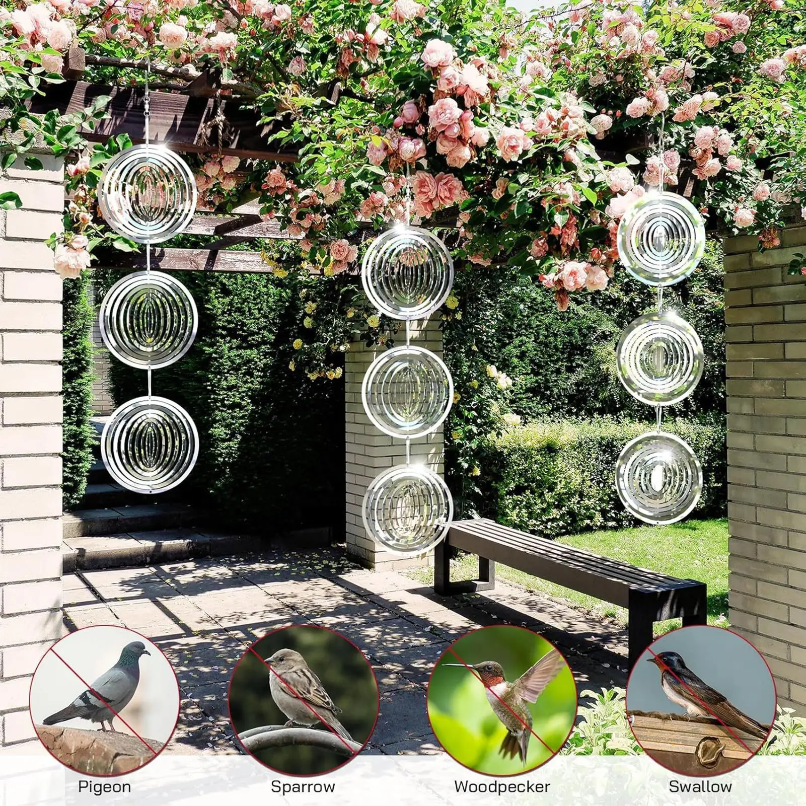 

Bird Scare Wind Spinners 3D Mirror Round Wind Spinner 3D Mirror Bird Reflectors For Outdoor Garden Porch Patio Balcony Deck