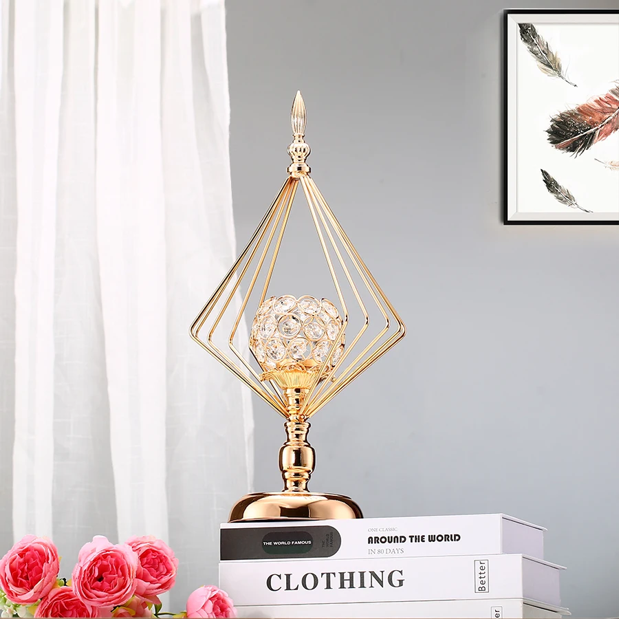 1pc Crystal Golden Flower Vase Candle Holder Candlestick For Home Decor For Dining Table Decor Weddeing Ramadan Flower Pot