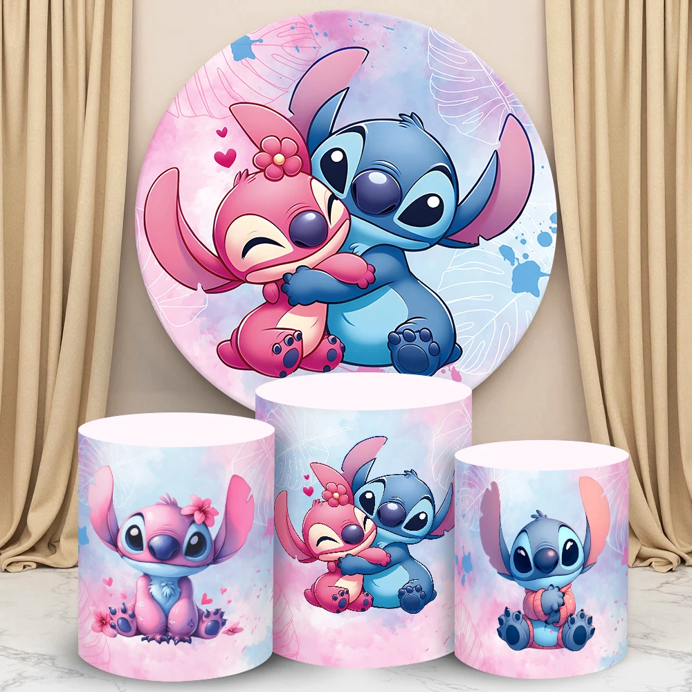 

Stitch & Angel Round Cylinder Backdrop Cover Disney Kid Birthday Decoration BabyShower Photograph Background Cylinder Cake Cover