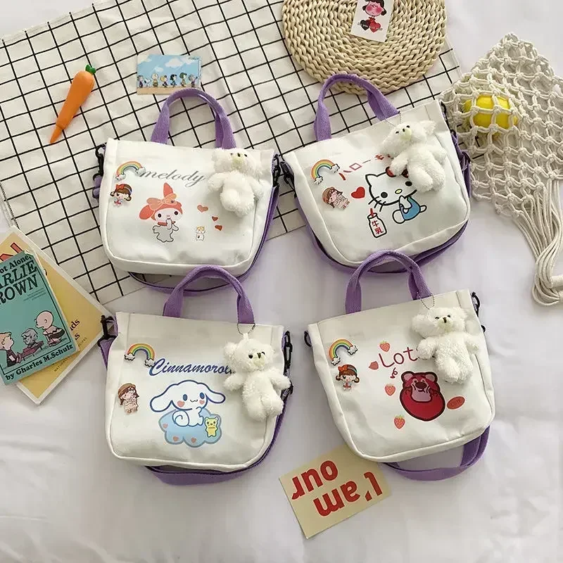 Cute Duoduo Series 2023 New Sanrio Cinnamoroll My Melody Cartoon Canvas Messenger Bag Niche Shoulder Bag Book Bag Gift