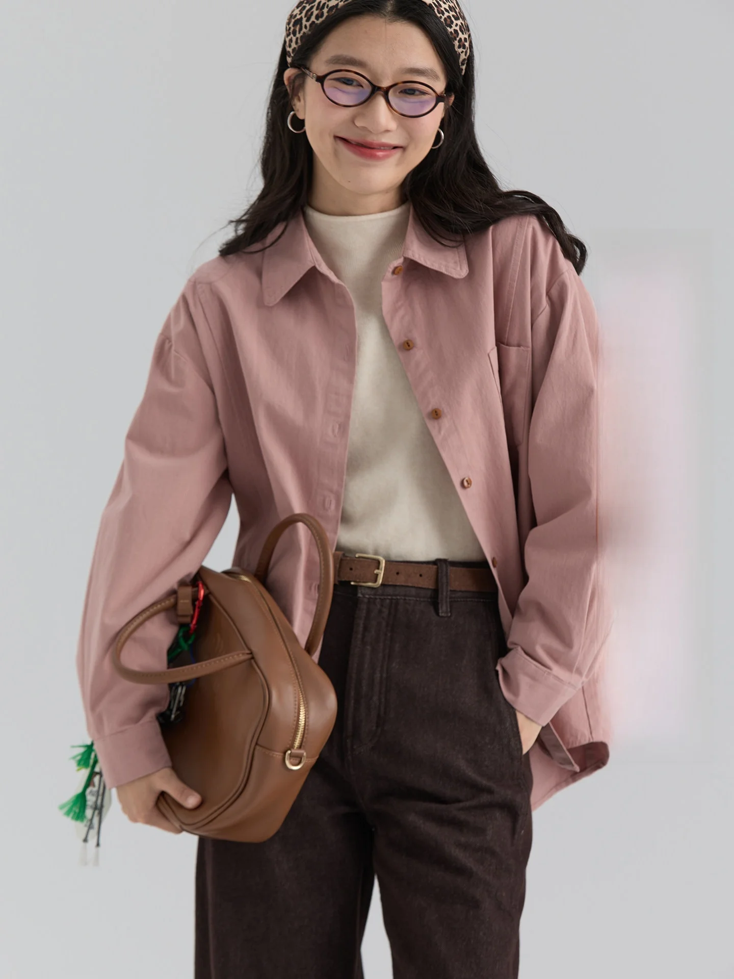 

Dwind Spring Pure Cotton Long Sve Women's Loose irt Versatile Color Outerwear Korean Sle Commute Faion