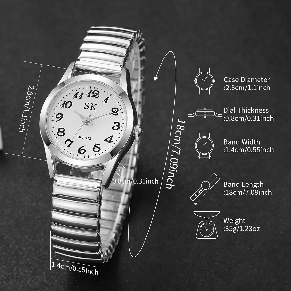 2PCS/Set Elegant Elastic Strap Women Wristwatches Fashion Small Arabic Dial Ladies Watches Clock Reloj Mujer (Without Box) image 6