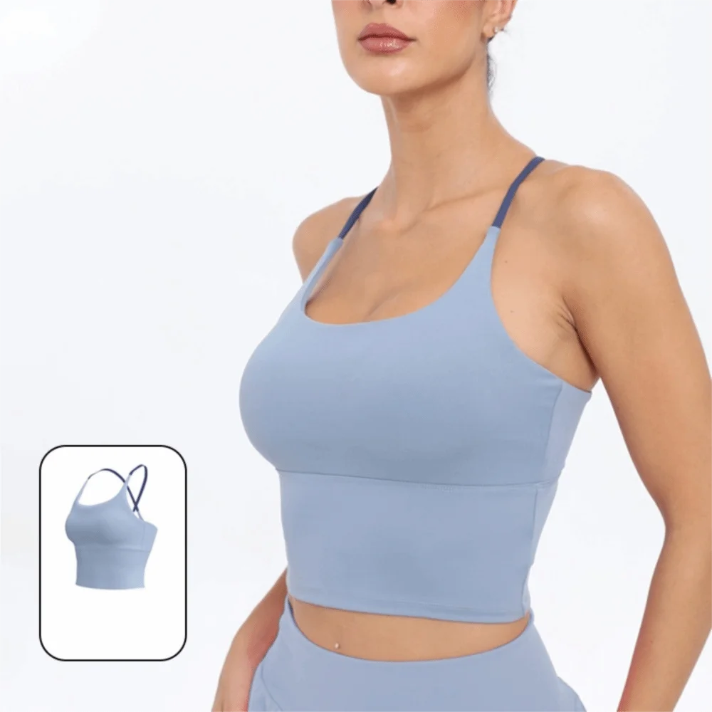 New Solid Color Sports Tank Top Y Shape High-elastic Yoga Sports Bras Cross Back Design Women Vest Summer