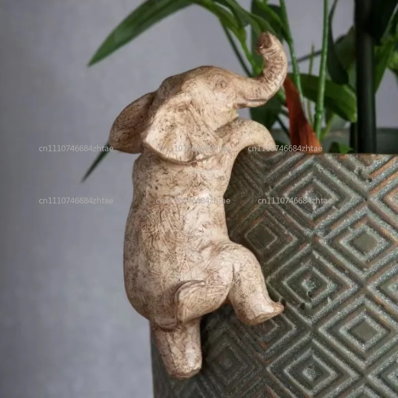 creative resin hanging flower pot baby elephant animal statue handicraft hanging cup baby elephant sculpture