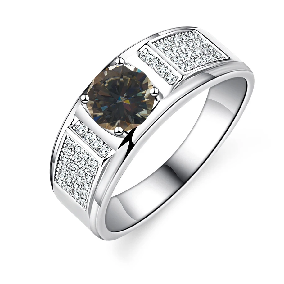 Men's 1.0 Carat Moissanite Engagement Ring, 18K White Gold