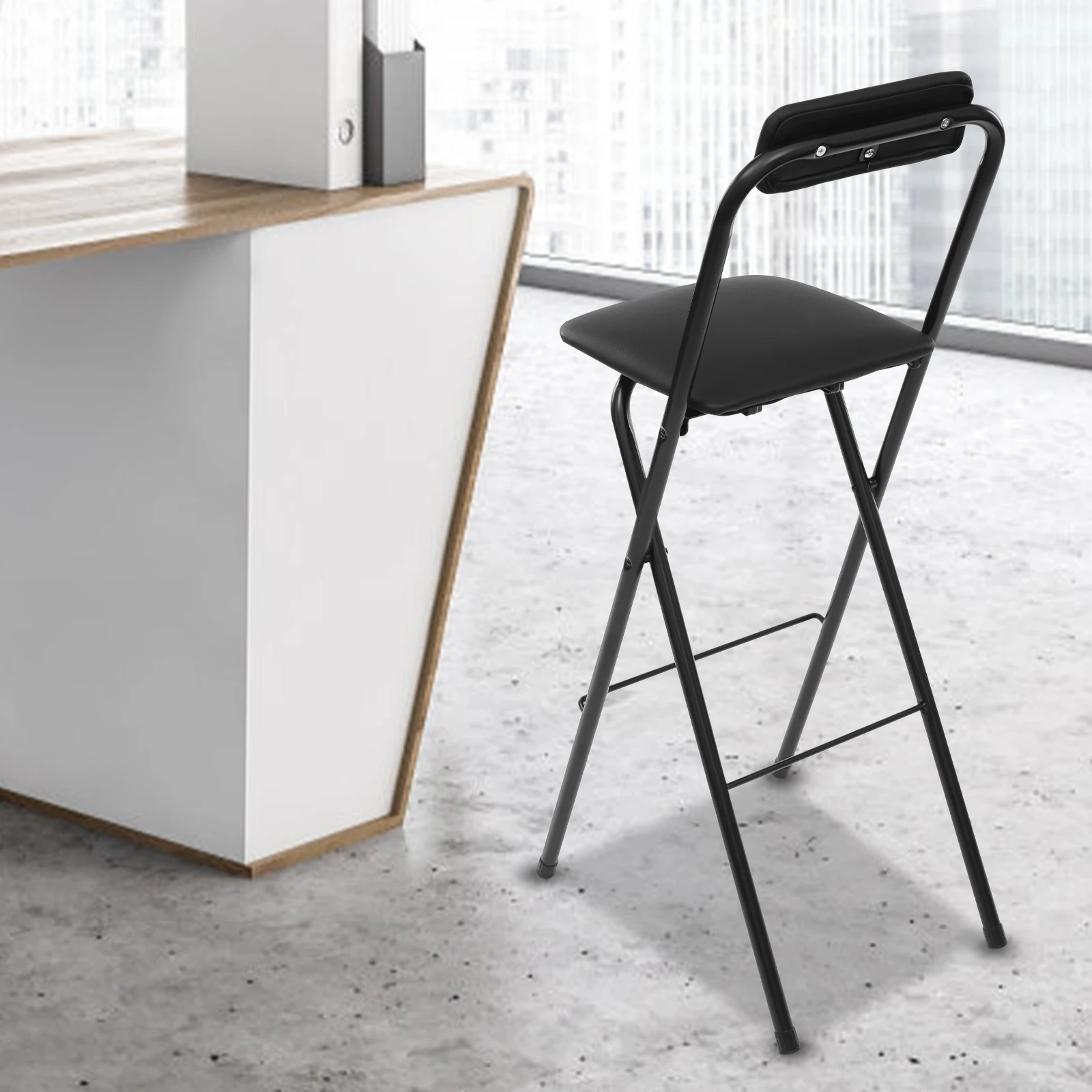 125kg Capacity Folding Bar Stool No Assembly Carbon Steel Chair for Home Bar Cafe and Kitchen Space Saving Design