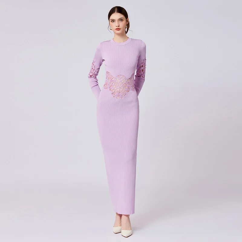 

Men Hollow Elegant Temperament Neck Long Sleeve Long Dress