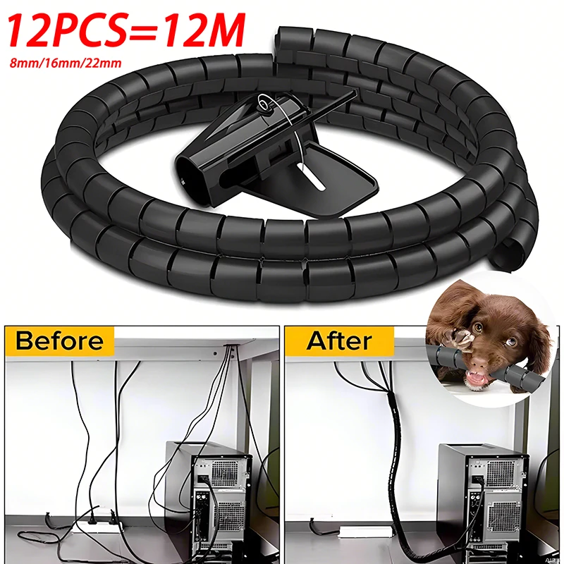 12M/1M Flexible Spiral Cable Wire Protector,Cable Organizer Computer Cord Protective Tube Clip Organizer Management Tools