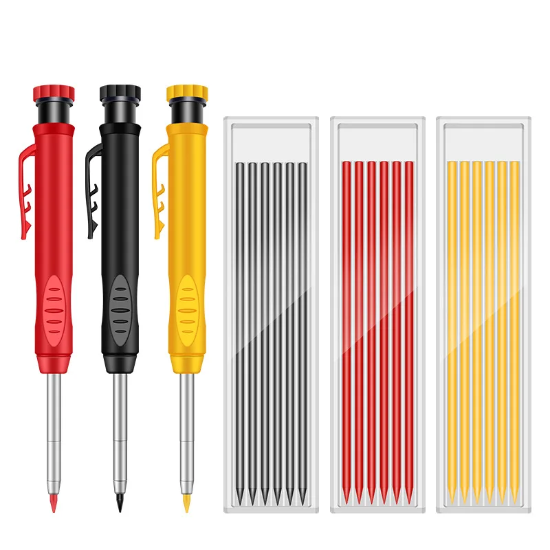 Metall-Schreinerstift-Set mit Ersatzminen, integriertem Anspitzer und Markierungswerkzeug für Schreiner und Holzbearbeitung – Detail 3