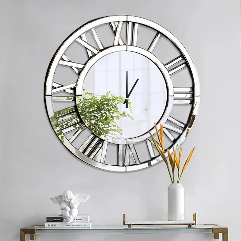 Living room round glass mirror patch wall clock Nordic style creative clock Bedroom wall decorative clock