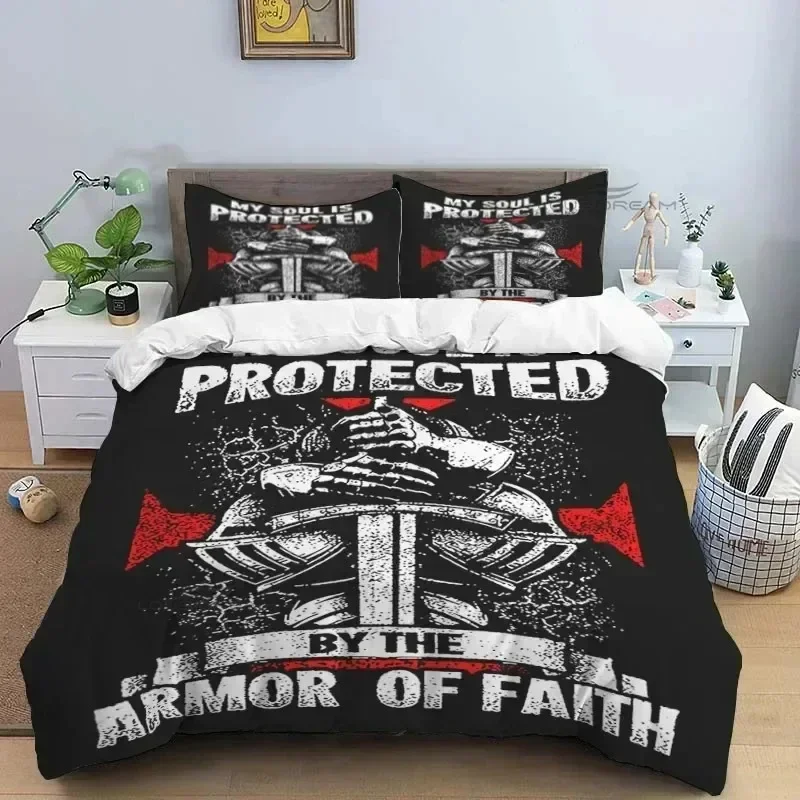 

Medieval Knights Templar Patterns Bedding Set Printed Bed Set With Pillowcase Duvet Cover Soft Queen King Size Bedclothes Home