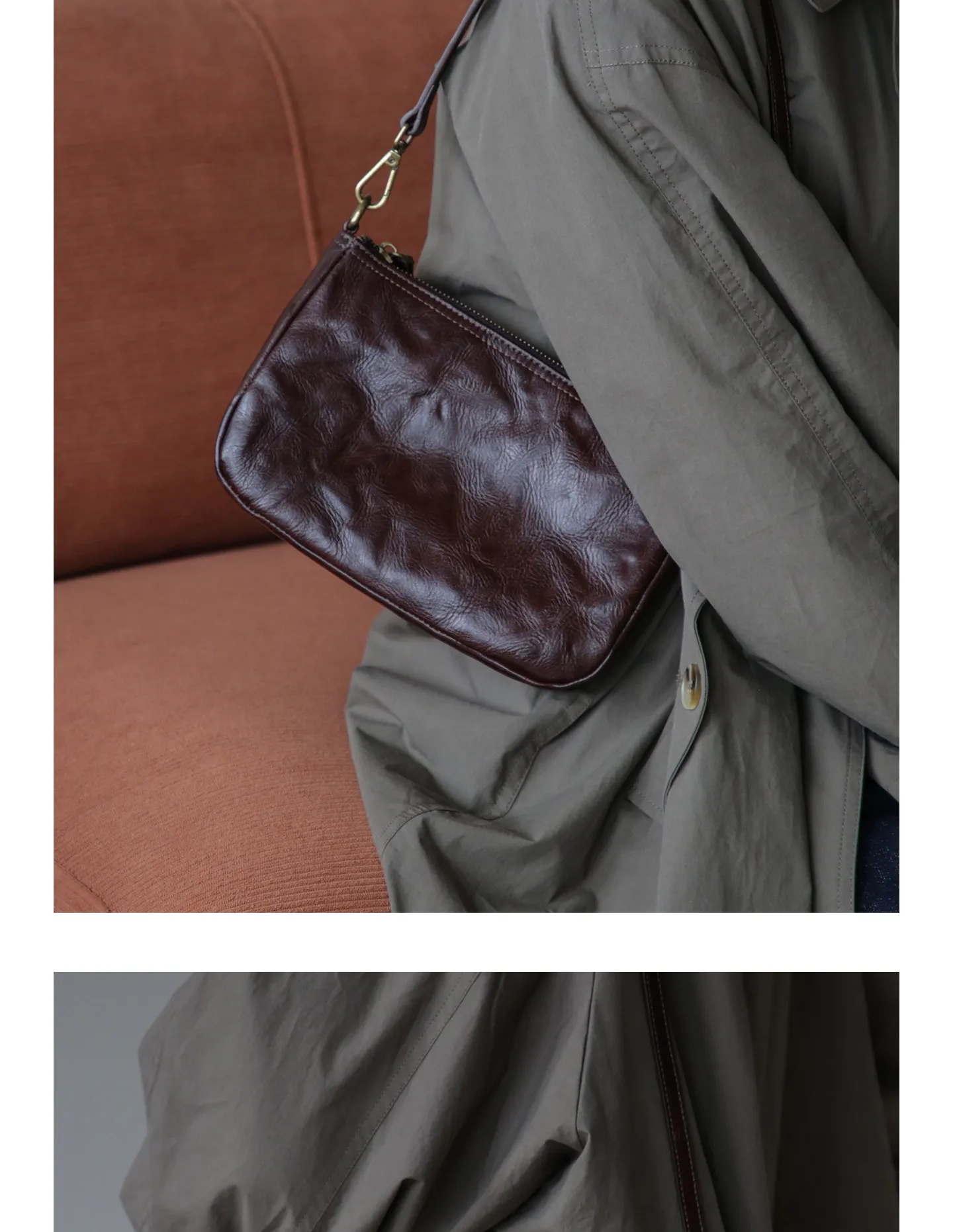Schlichte Vintage-Damen-Umhängetasche aus echtem Leder, Wochenend-Reise-, Einkaufs- und Partytasche, luxuriöse handgefertigte Damen-Unterarmtasche aus echtem Leder – Detail 8