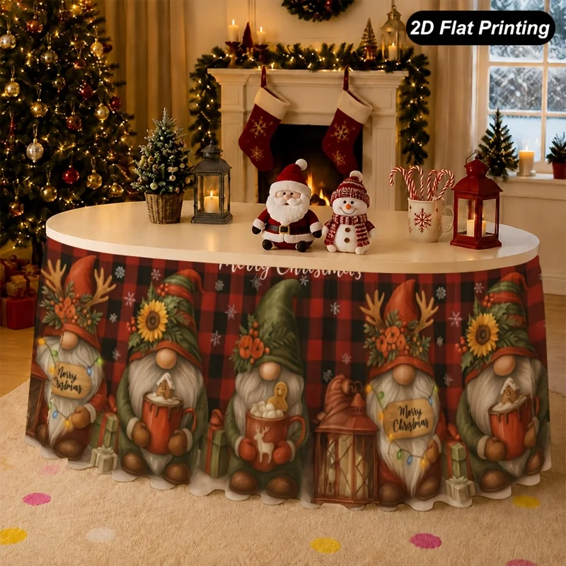 One-piece 2D flat Christmas tablecloth - Happy Christmas Dwarf Tablecloth - Suitable for home kitchen