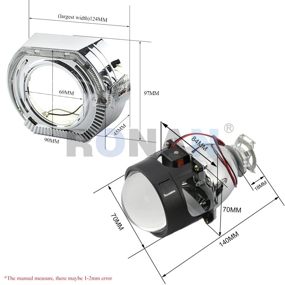 RONAN 2.5\'\' VER 8.1 Bi-Xenon Projector Lens H1 Car Headlight for X5 BM Sport LED Square Angel Eyes DRL White Retrofit H4 H7 Car