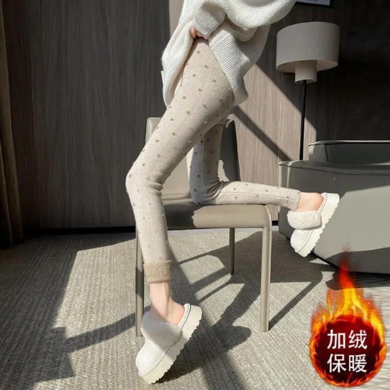 النساء طماق الدافئة المنك المخملية عالية الخصر ضئيلة الدافئة مطاطا نقطة طباعة نحيل أفخم السراويل عارضة مريحة رشاقته طماق