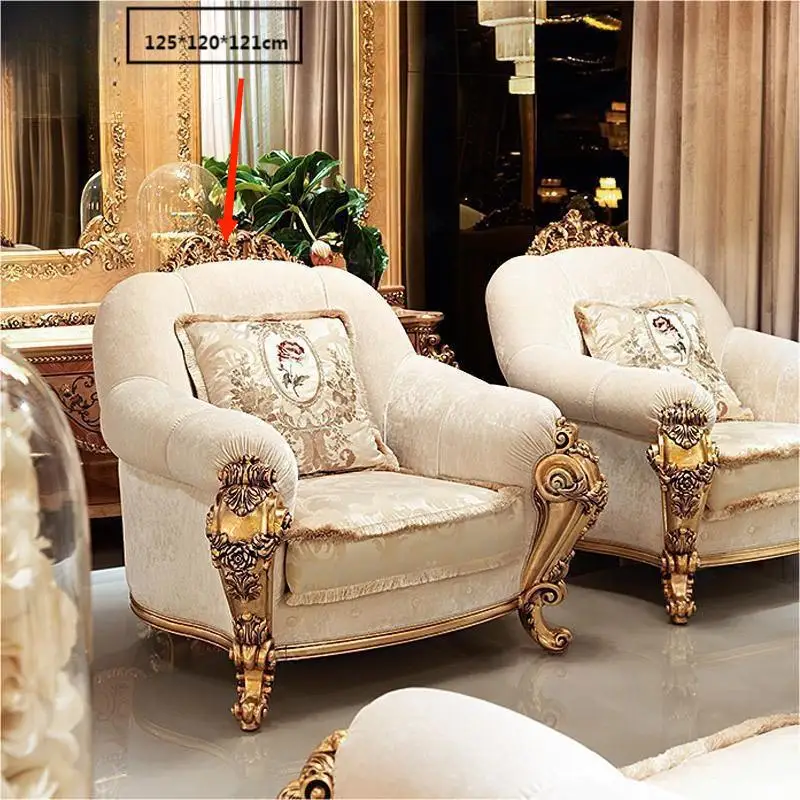 European style fabric sofa combination French style solid wood carved large living room gold foil sofa furniture customization