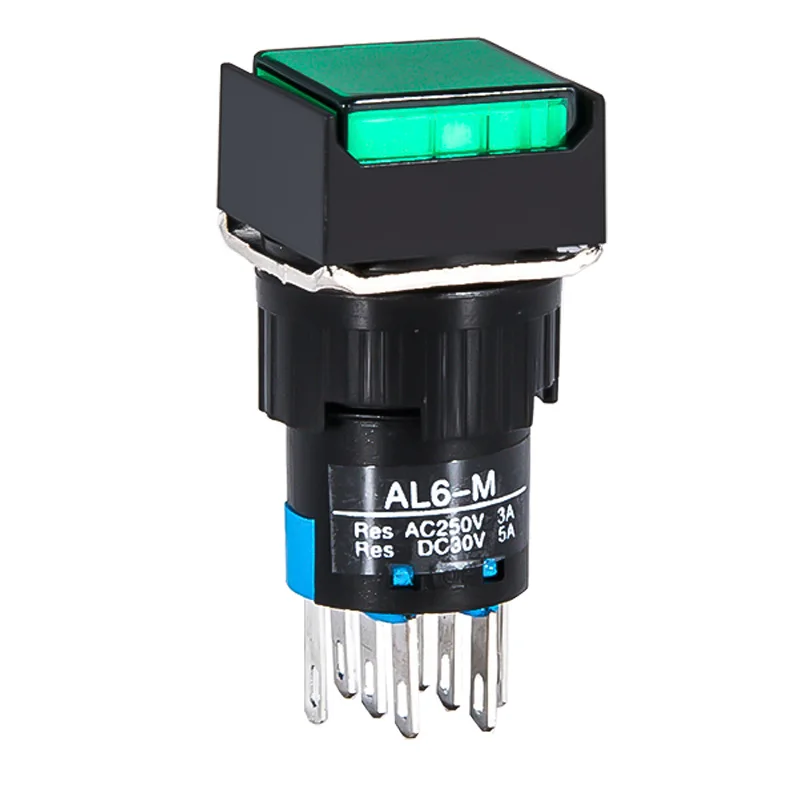 Interruptor de botón de encendido y apagado, iluminación LED momentánea, 5 piezas, 5V, 12V, 24V, 220V, 16MM, indicador de lámpara cuadrada