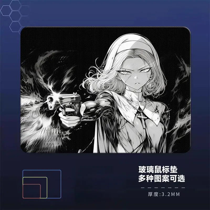 Creative E-sports Anime Cartoon Hot Blooded Boy Glass Mouse Pad E-sports Game Smooth Desk Pad Dirt Resistant Glass Mouse Pad
