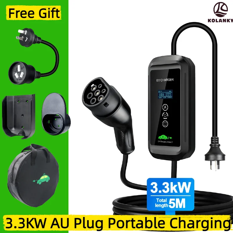 AU NZ Plug Portable Charger Type2 Total 5M Cable 3.3KW 16A EV IEC62196 Timer Adjust EVSE Charging Wallbox Electric Vehicle PHEV