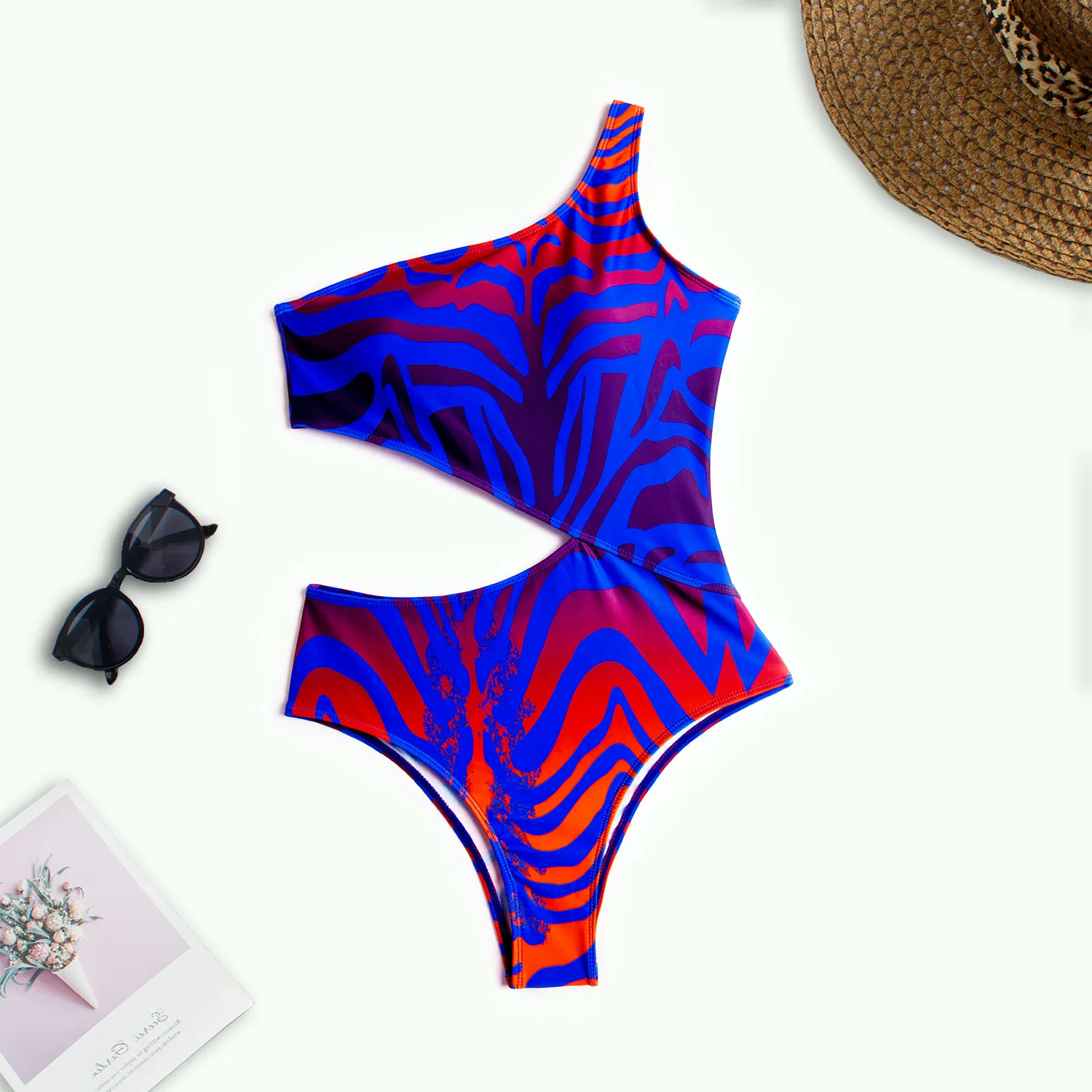 African Print One Piece Swimsuit Swimwear Women Cut Out Bodysuit Beach One Shoulder Monokini Maillot De Bain Femme 2022 Summer