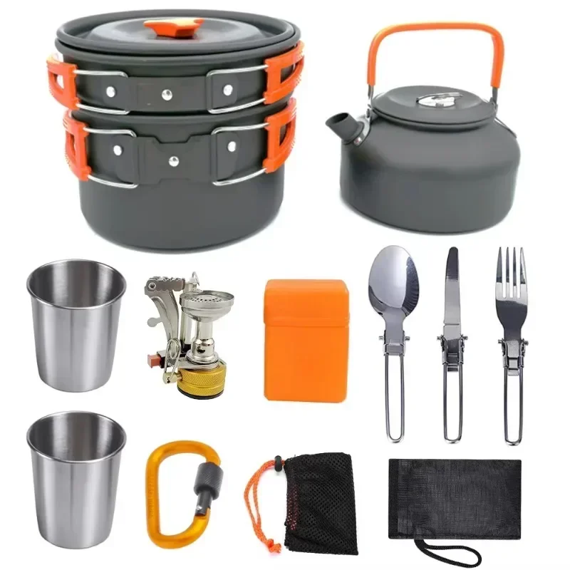 Outdoor camping personal portable induction cooker combination teapot kettle pot stove tableware canteen set