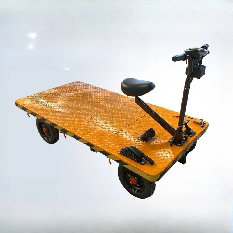 Electric flatbed truck site warehousing and pulling goods moving can ride two way four wheel engineering flat truck