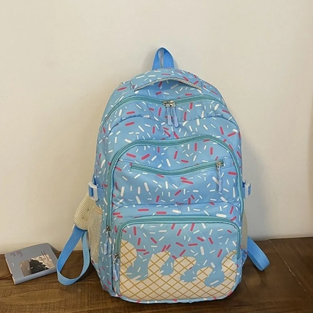 Oxford Fabric Ice Cream Printed Backpack Set with Crossbody Bag with Pencil Case Bookbag Lightweight Large Capacity Tote Bag