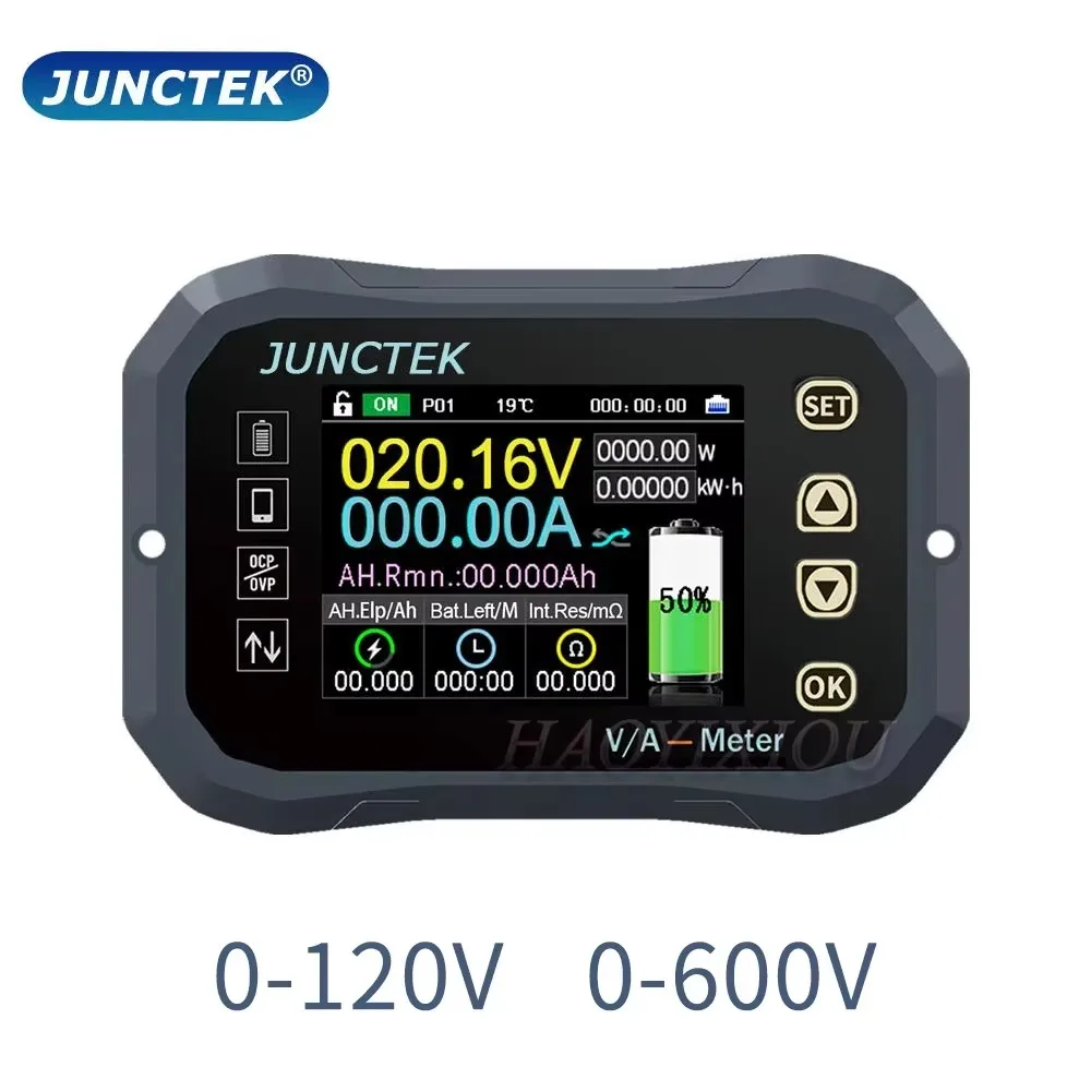 JUNTEK KG160F Battery Monitor  DC 0-120V 600A Battery Tester Voltage Current VA Meter Battery Coulomb Meter Capacity Indicator