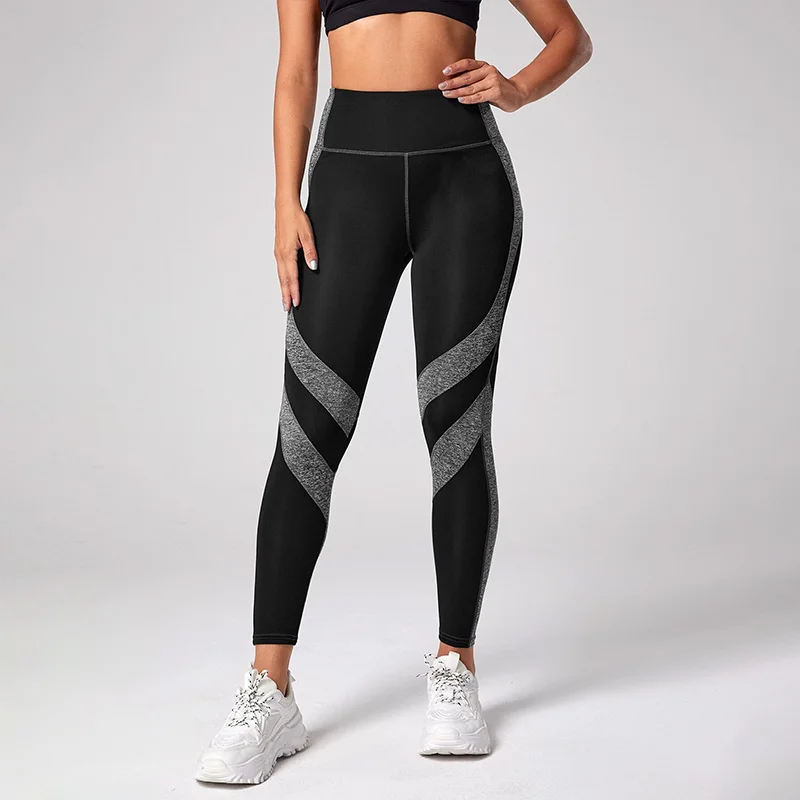 Pantalones de Yoga de cintura alta para mujer, Leggings de entrenamiento con Control de barriga, color bloqueado