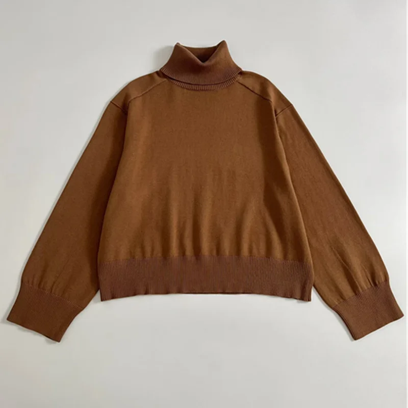 

Dave&Di Nordic Minimalist Khaki Elegant Turtleneck Pullover Sweater Women's Sweater WInter Knitwear Woman Clothing Tops